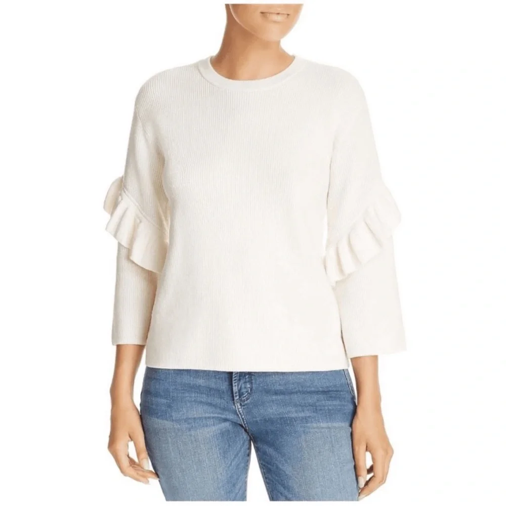 EUC Tory Burch Ashley Ruffled Bell Sleeves Pullover Knit Sweater Wool Ivory